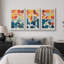 Abstrait, couleurs vives et abstraites «Œuvre abstraite et audacieuse bleu orange contemporain, images bohémiennes modernes de style Mid-Century, 3 pièces, impression numérique sur toile, impression numérique sur toile giclée»-124835467-100707260