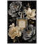 Bouteille de parfum noir doré avec des fleurs élégantes, images de chambre à coucher, impression sur toile encadrée-132064160-132064153