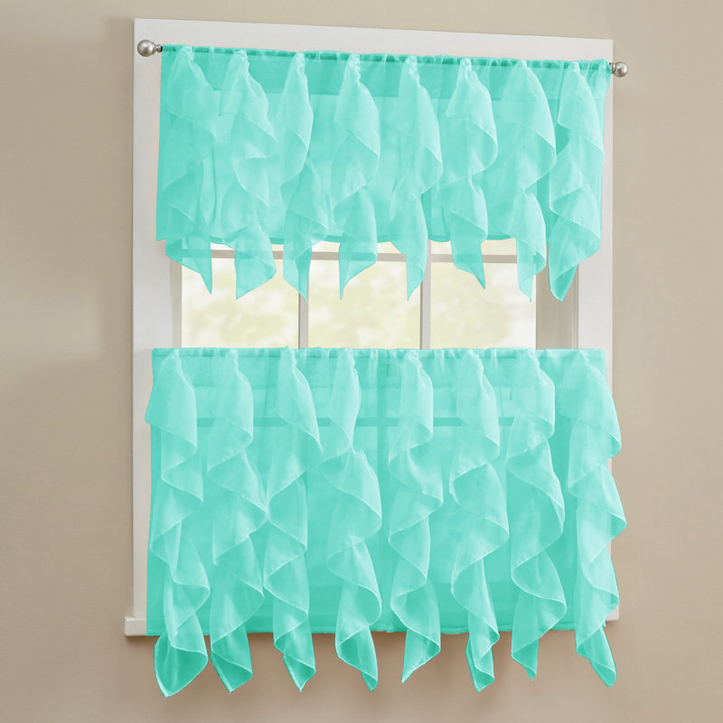 Frye Ruffled Cafe Curtain, Sea, 28"" W x 24"" L