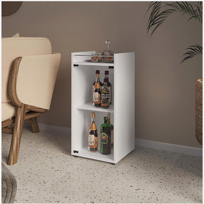 White 1-Door Bar Cabinet with Open Shelf