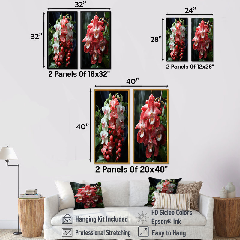 Tranquil rose et blanc I - Orchidées sur toile, ensemble de 2 reproductions d'art sur toile, H 32 po x l 33 po