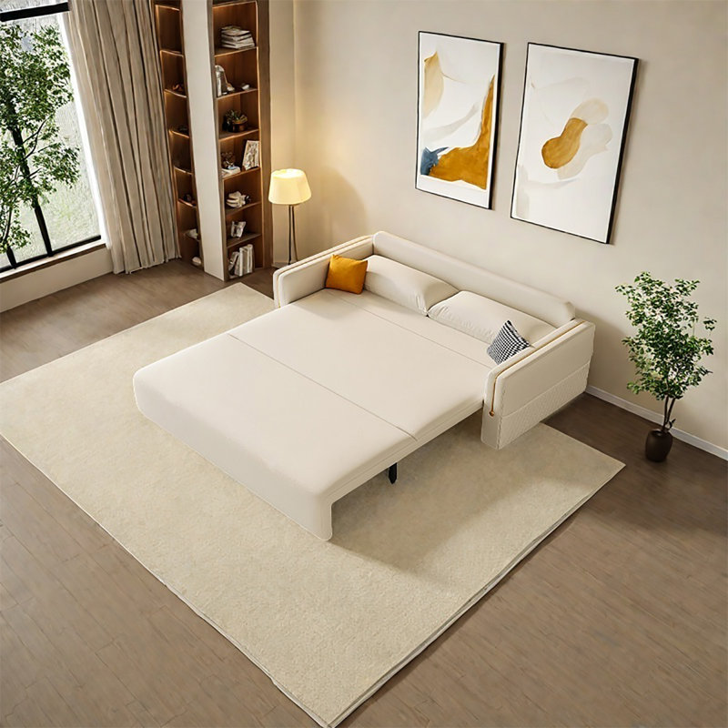 Canapé-lit blanc en cuir griffé avec coussins, H 35,04 po x l 61,02 po x P 41,34 po