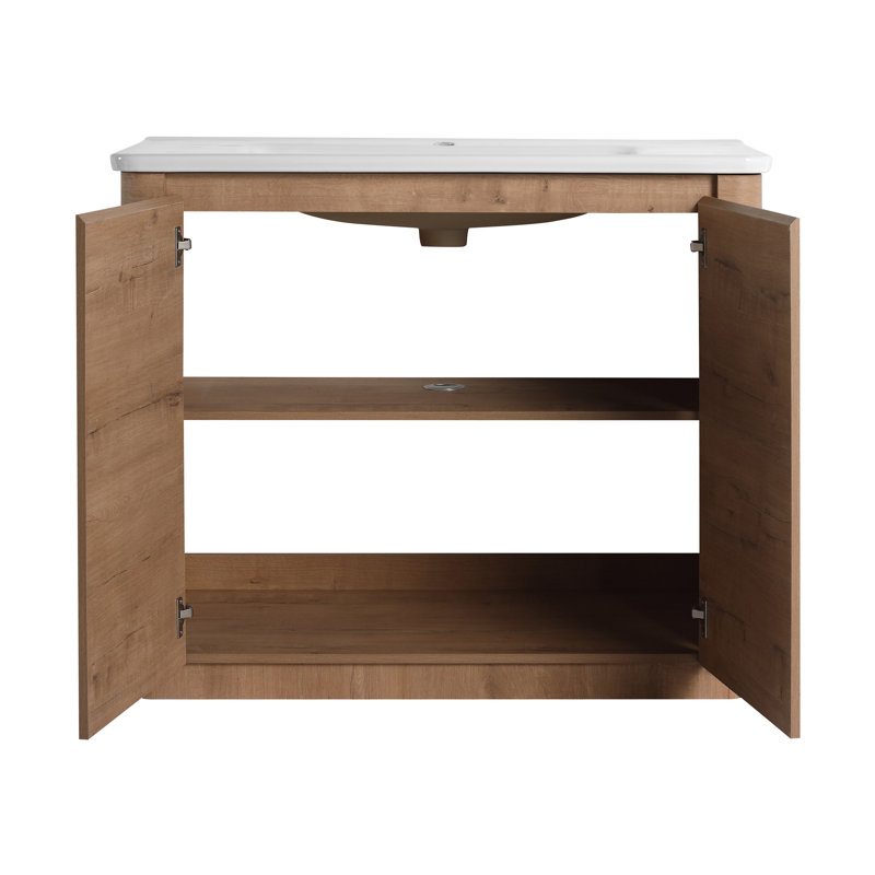 39" Wooden Bathroom Vanity With Ceramic Sink, Soft Closing Doors, Generous Storage Space, Modern Arc Design & High-grade Finish