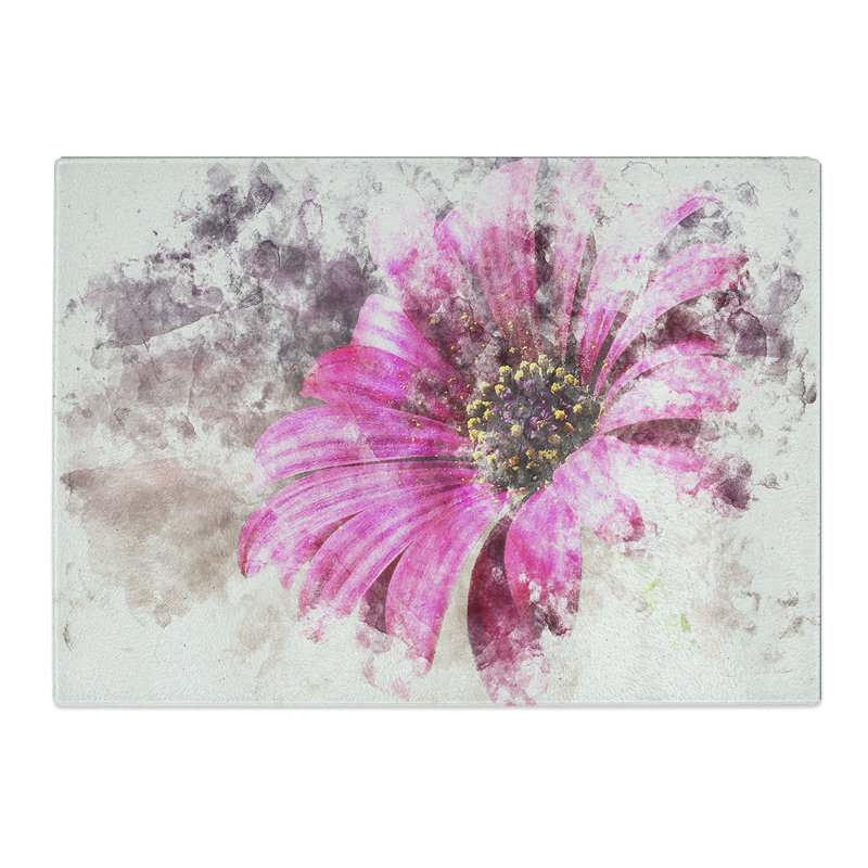 Tempered Glass Purple Daisy Chopping Board, 20 cm x 28.5 cm