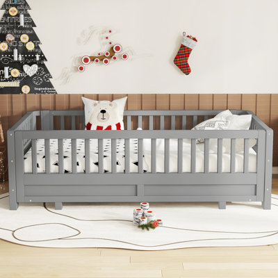 Twin Size Platform Bed With Guardrails