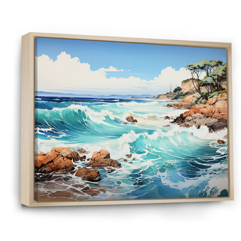 «Blue Beach Waves Fusion III», reproduction sur toile, H 24 po x l 32 po, Cadre naturel flottant