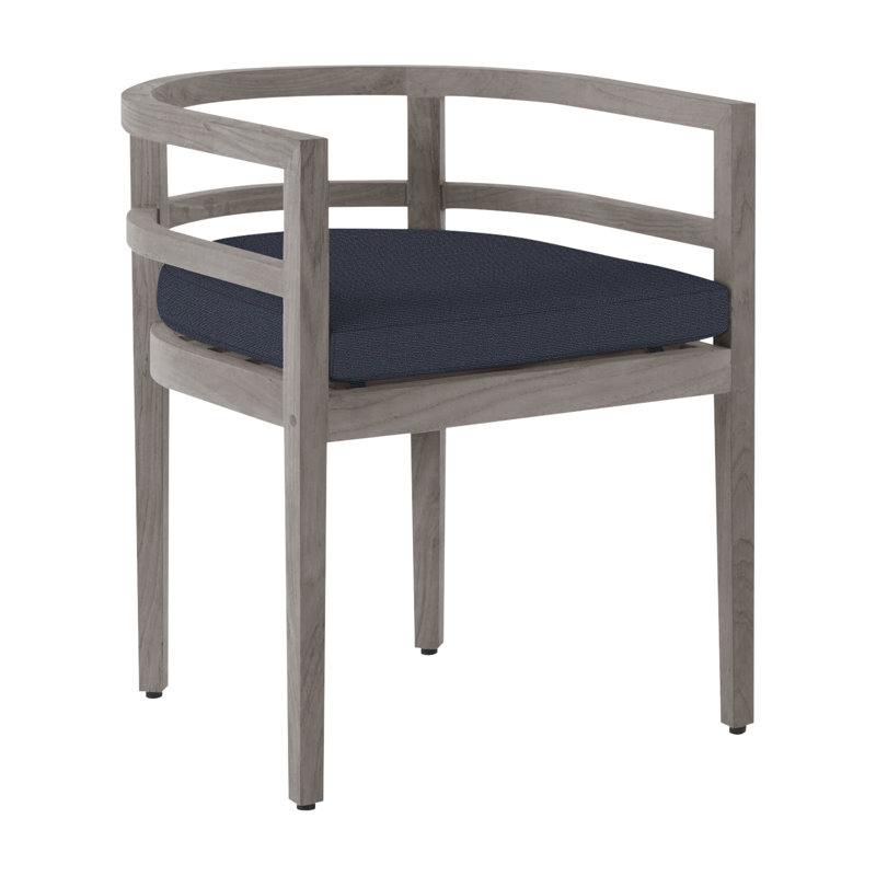 Chaise avec accoudoirs en teck Santa Barbara - Huître, Pas de soudure, Lin marine, Teck huître