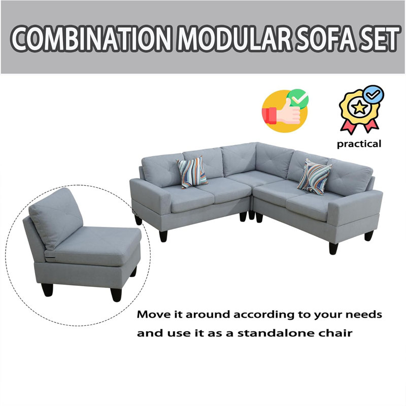 4-Piece Calico Sectional Sofa, Gray