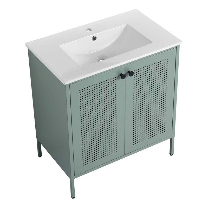 Meuble-lavabo simple avec plateau Arlener, Vert menthe