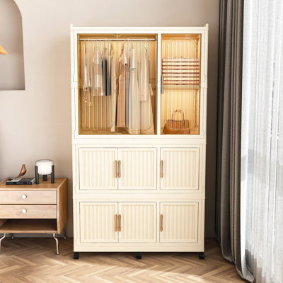Organisateur de rangement portatif pour garde-robe pour vêtements, commode, portes magnétiques - cubes et 1 tringle, 6 crochets, armoire de rangement pour garde-robe pour bébé, blanc
