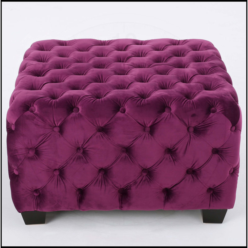 Repose-pieds rectangulaire capitonné en velours, Fuchsia