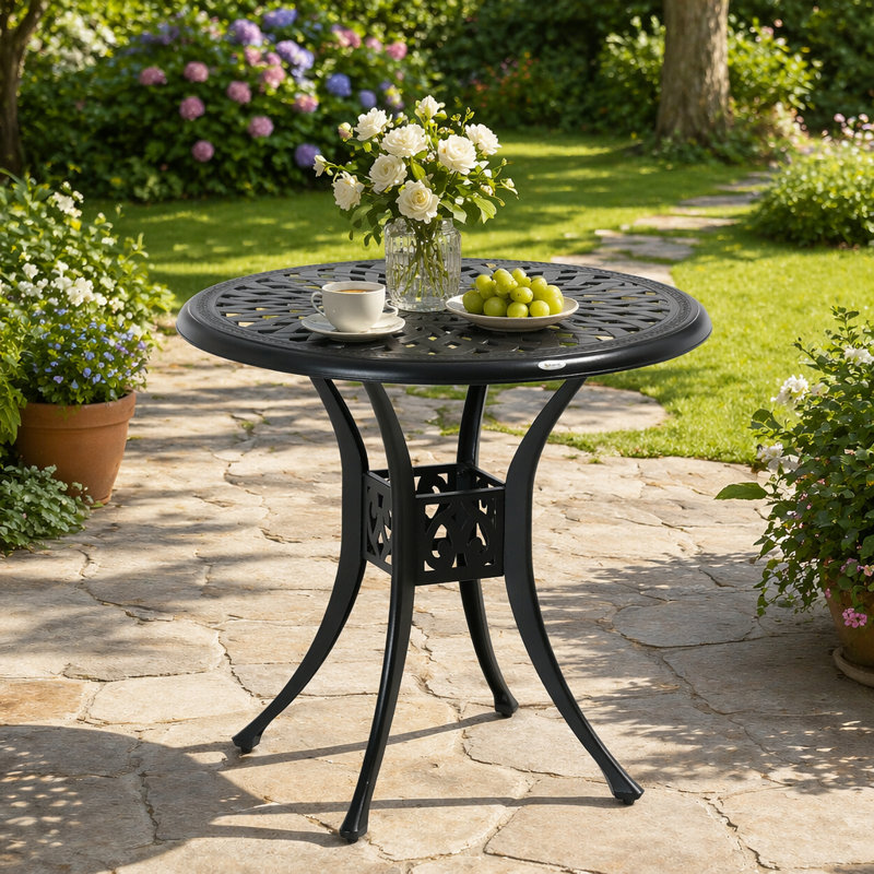 Table de salle à manger ronde 30 "avec trou pour parasol Outsunny