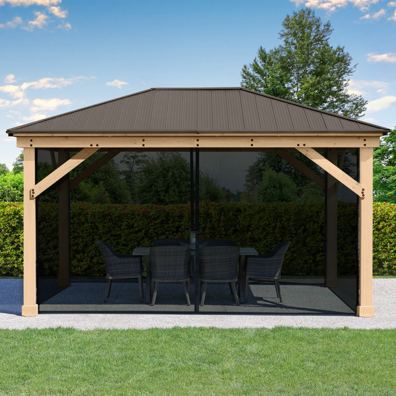 12' x 16' Meridian Gazebo Mosquito Mesh Kit Premium Phifer UV-Resistant Mesh with Easy Glide Tracks and Full-Length Zippered Panels