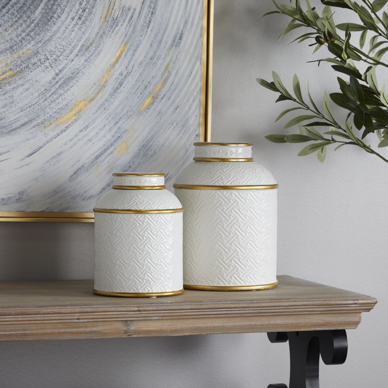 Ensemble de 2 pots en céramique blanche / dorée