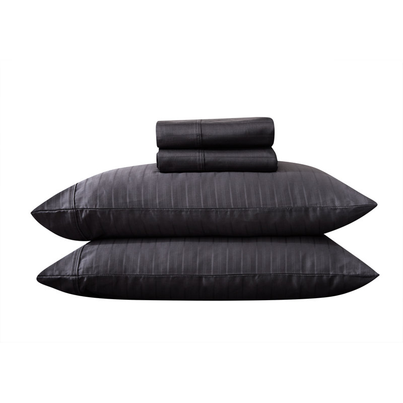 Ensemble de 4 pièces de chambre d'amis 100% coton, Ensemble de draps pour très grand lit + drap-hous, Gris foncé