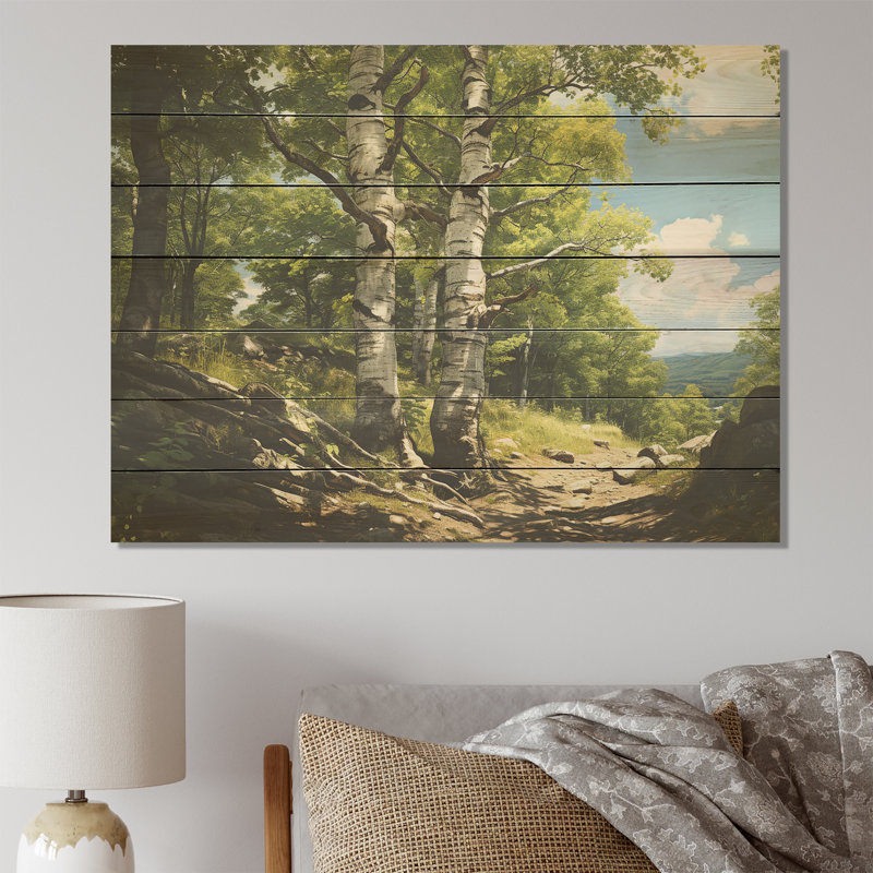 Birch Tree Forest Essence I - Arbre sur bois, H 34 po x l 44 po