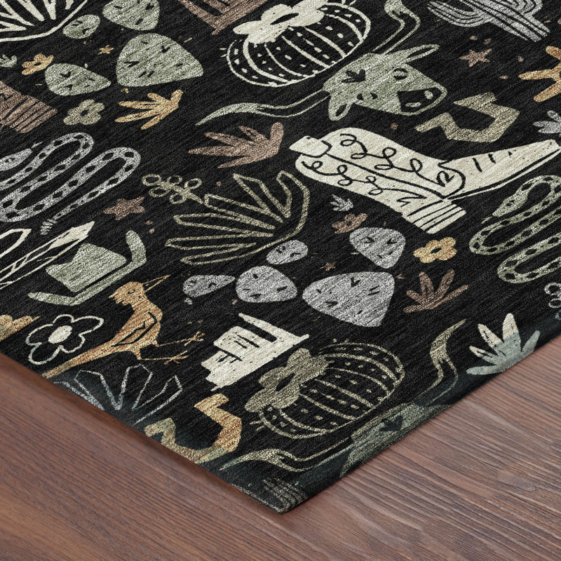 Tapis intérieur / extérieur lavable à la machine pour enfants Chantille ACN2512, Noir, Rectangle 1 pi 8 po x 2 pi 6 po