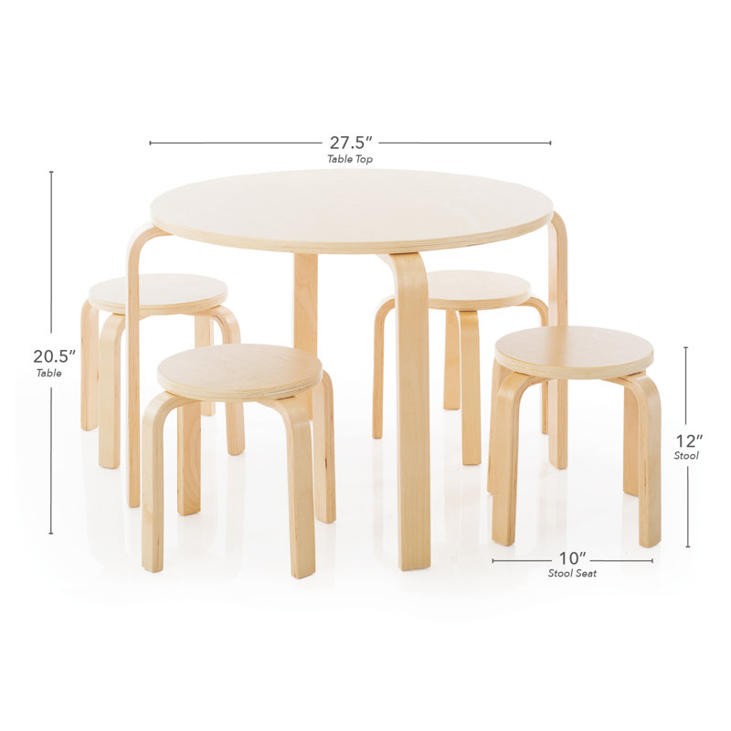 Ensemble de table et de chaises rondes 5 pièces pour tout-petits et enfants, Naturel