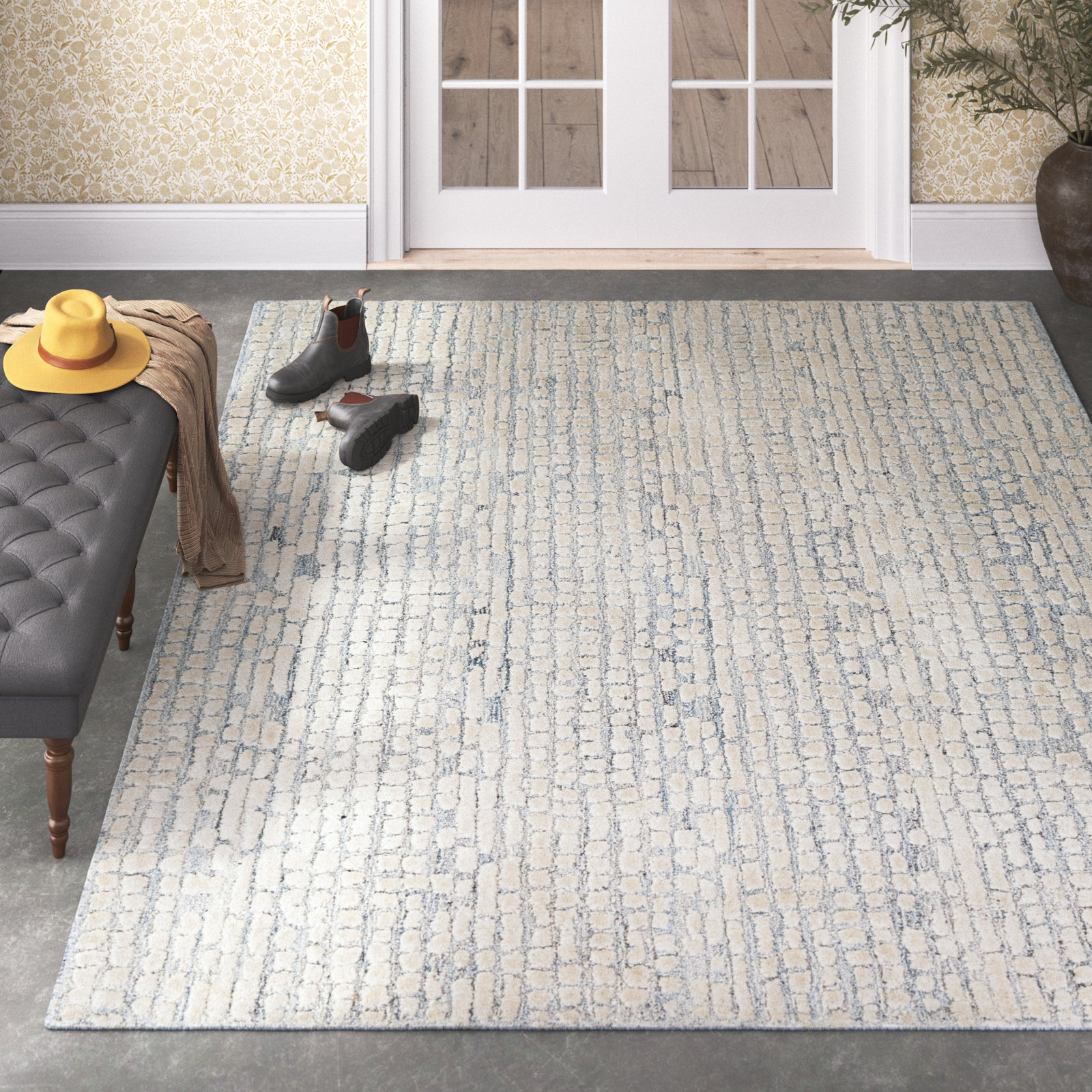 Mulbury Taupe Beige Hand-Tufted Abstract Rug, Rectangle 8' x 10'