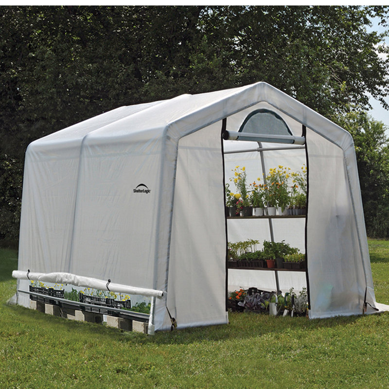 10 ft x 10 ft Gray Steel Frame Peak Greenhouse