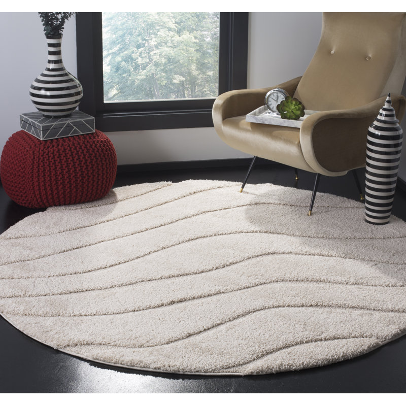 Tapis crème à motif abstrait Ashal, Rond 4 pi, Cream