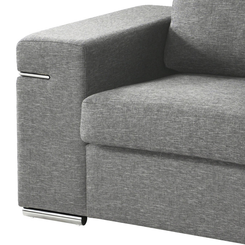 Chaise avec accoudoirs, gris, pieds brossés, structure en bois dur, coussins amovibles, tissu gris