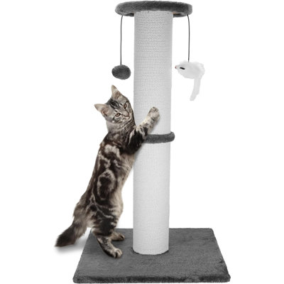34" Tall Cat Scratching Post Heavy Duty And Thicker Cat Scratching Post Sisal Rope With Hanging Ball And Mice Vertical Scratcher For Indoor Cats And Adult(Grey)