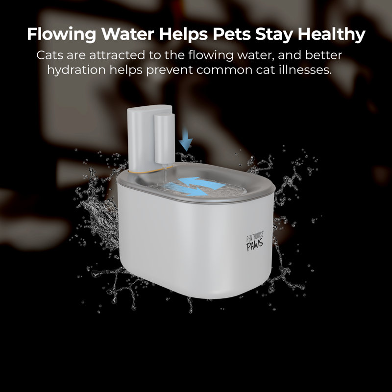 Penthouse Paws® Smart Wireless Cat Water Fountain 3.5L – WiFi App-Controlled, Ultra-Quiet 23 dB, Filtered, Battery-Powered Design, Stainless Steel