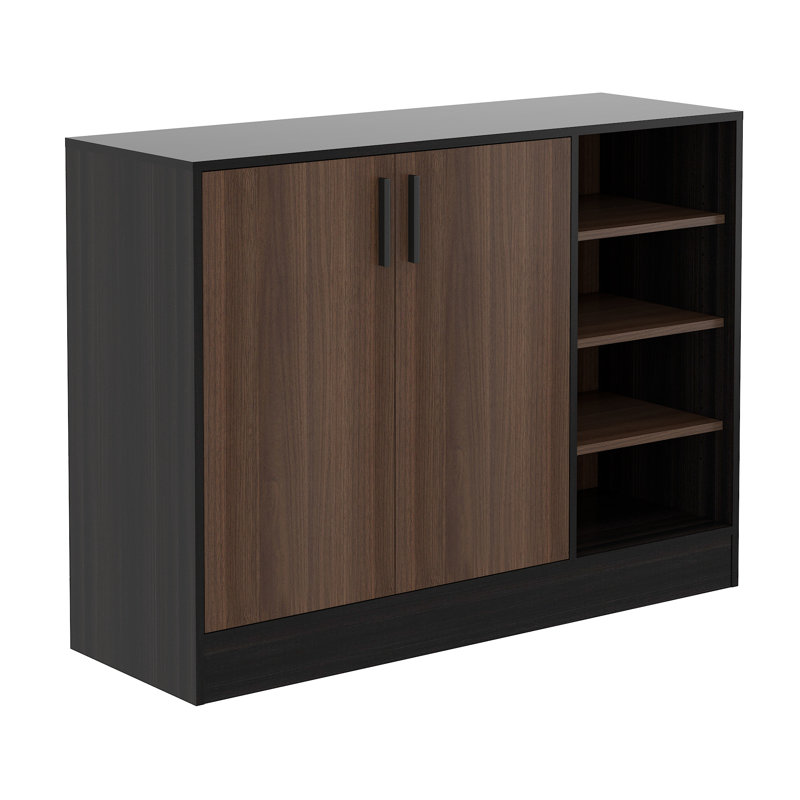 Hokku Designs Shoe Cabinet, 4-Tier Shoe Rack With Doors And Open Storage Shelf, Black/Walnut