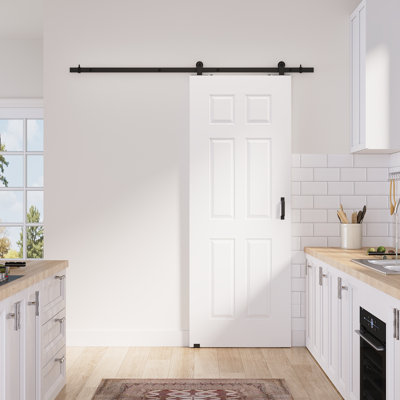 24in.x 80in.6 Panelled White Door Slab Prefinished Surface With All Barn Door Hardware Kit