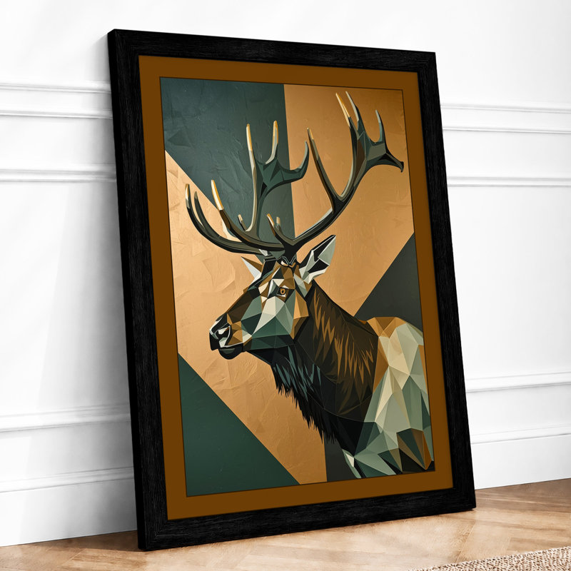 Geometric Deer Head Modern Framed Print, A1 - 84.1 x 59.4 cm, Black