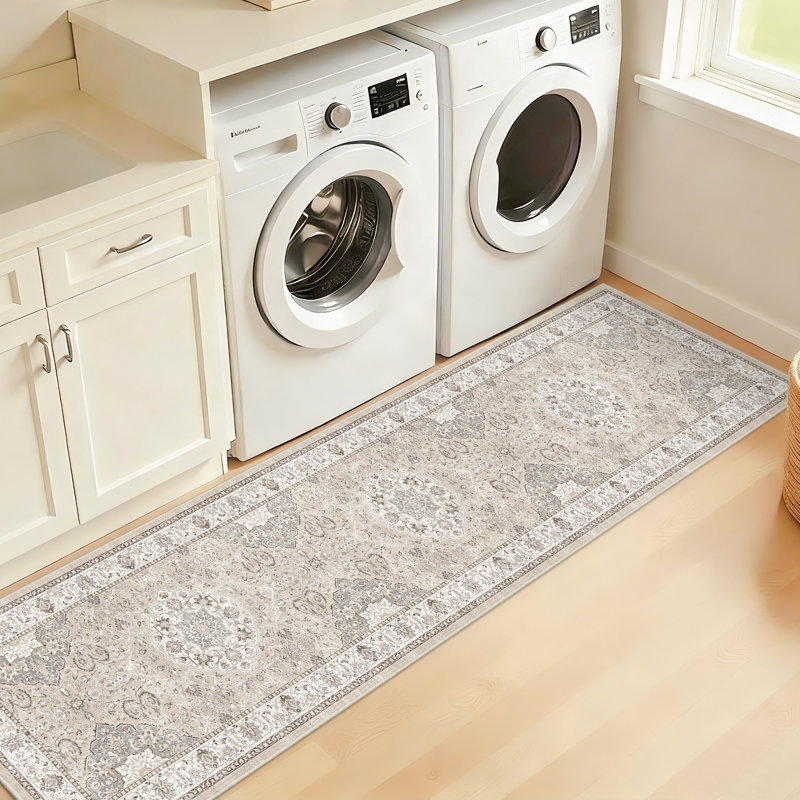 Washable Entryway Rug: Farmhouse Kitchen Hallway Rug Wide Soft Water Resistant Floor Mat for Bathroom Nursery Non Slip Indoor Carpet for Living Room Bedroom Dining Room(Beige)