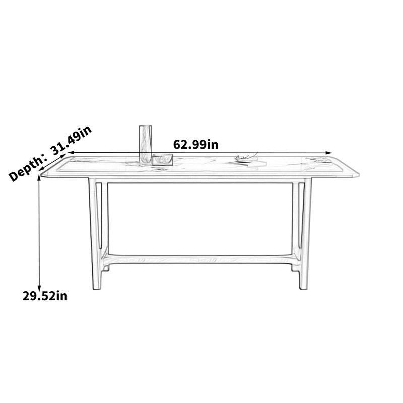 Vesro Solid Wood Base Dining Table, 29.52"H x 62.99"L x 31.49"W