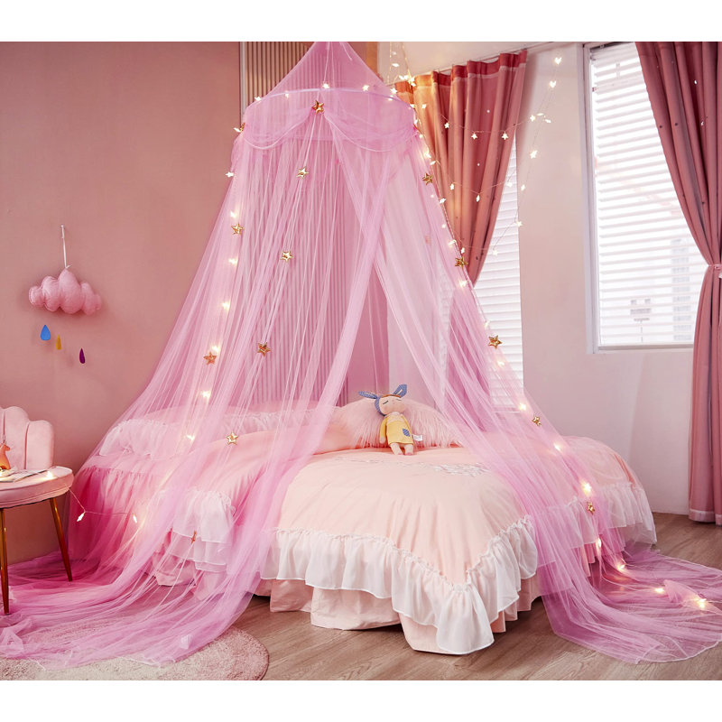 Lit à baldaquin pour filles avec lumières étoilées, moustiquaire avec auvent Princess