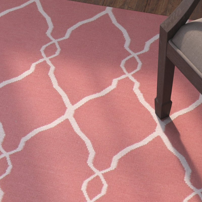 Tapis rouge en laine tissé à plat à la main Findley, Rectangle 8 pi x 11 pi