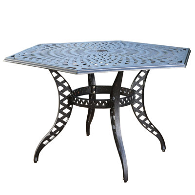Outdoor Table Arch Ii Mesh - Black Aluminium, Antique Finish, Seats 6, Umbrella Hole, 51.76x46.68x30 In Black, 30 Tall, 51.76x46.68 In, Finish