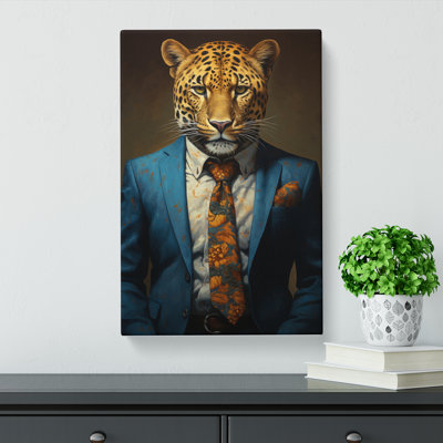 Leopard In A Suit Painting - Wrapped Canvas