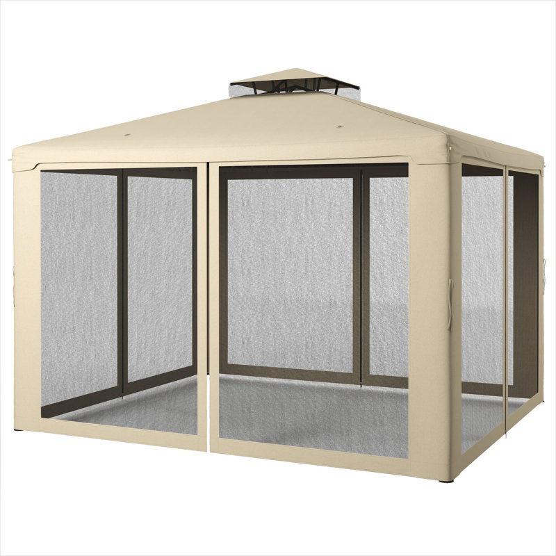 Pavillon de jardin d'extérieur, combinant 9,6 x 11,6 pi, toit souple rectangulaire et polyester taupe