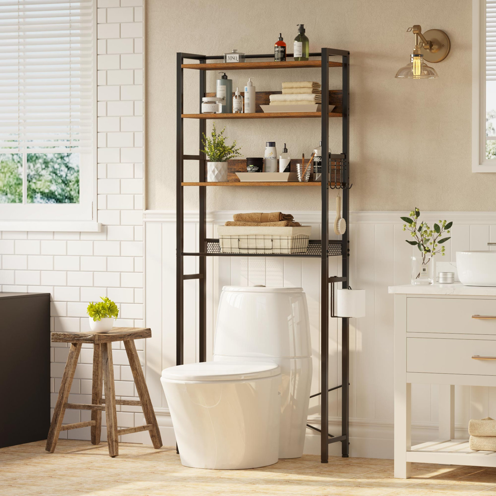 Calirose Over-The-Toilet Storage, Rustic Brown, 65.7" H X 23.6" W x 8.7" D