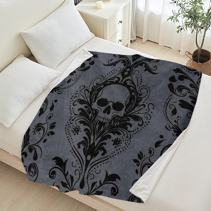 Couverture simple en flanelle JYK Halloween, Gothic Skull Damask