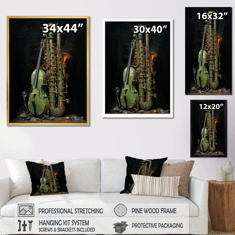 Basson Beauty Opulent Olive I sur toile, Cadre flottant doré, H 40 po x l 30 po