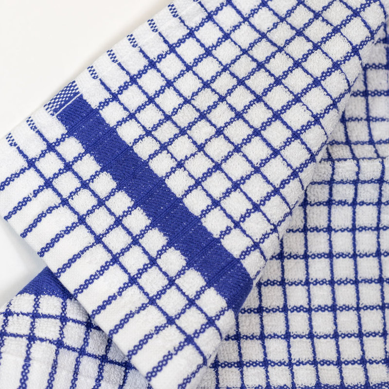 Ensemble de serviettes de cuisine gaufrées 100% coton 12 pièces Daziel 16 po x 28 po, Blanc / bleu