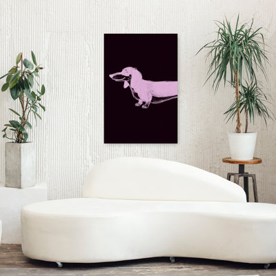 Pink Dachshund Profile Minimalist Modern Dog Portrait Wall Art