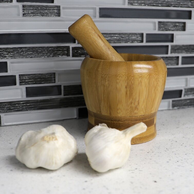 Mortar and Pestle Set with Bamboo Base