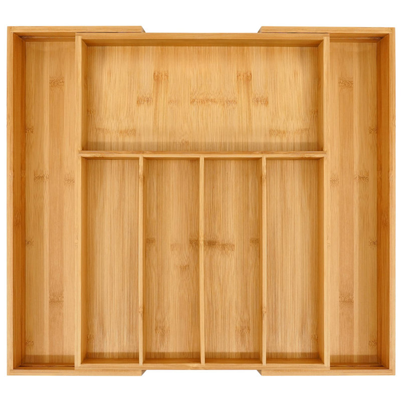 Organisateur de tiroir en bambou de qualité supérieure, organisateur de tiroir extensible en argenterie, plateau à couverts avec séparateurs pour ustensiles de cuisine (naturel, grand)