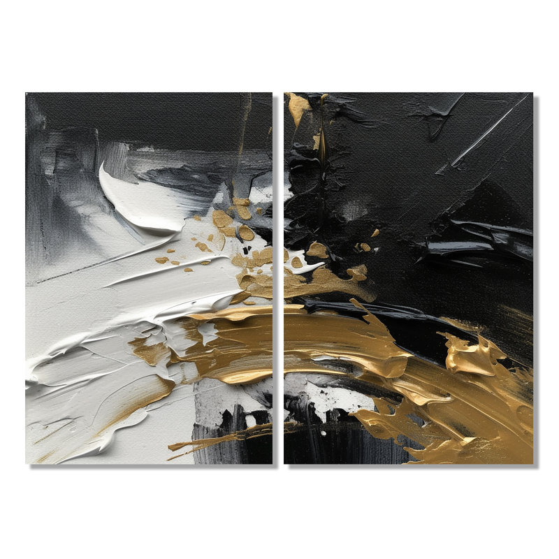 Décoration murale moderne exquise Darling Gold, vague sur fond noir I, H 36 po x l 48 po, Toile tendue, Ne s’applique pas