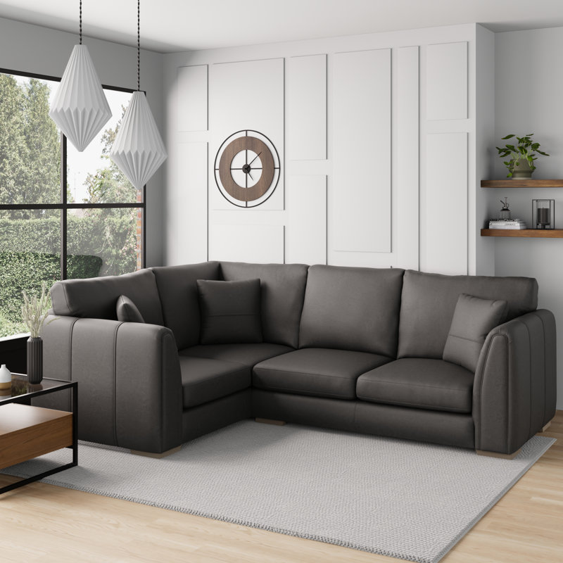 Bablu 4 Seater Faux Leather Corner Sofa , Left Hand Facing, Charcoal