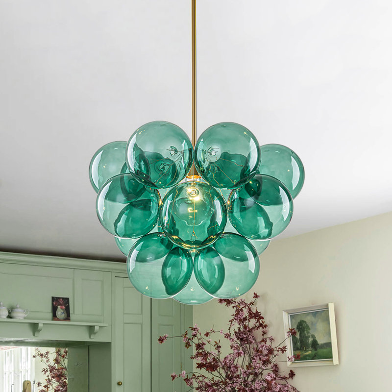 Lustre en grappe de verre bullé 1 lumière Art Deco, Vert uni