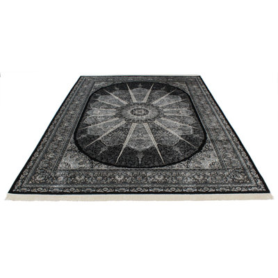 Tapis turc noir et ivoire Antep