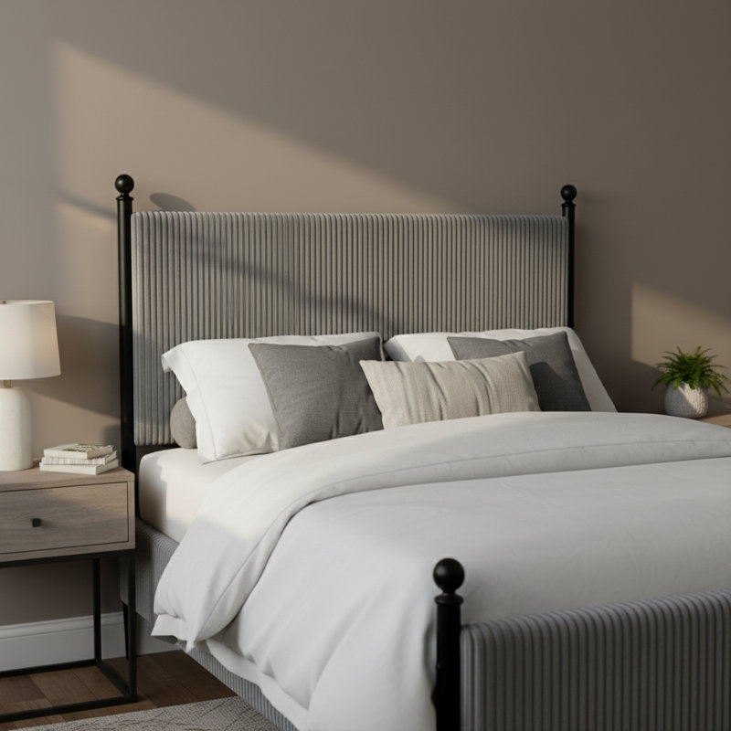 Structure de lit tapissier Modern, Gris, Lit simple
